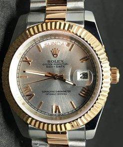 Replica Uhr Rolex Day-Date 02 (40mm) Graues Zifferblatt Bi-color (President Band) Edelstahl 316L Automatikwerk