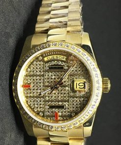 Replica Uhr Rolex Datejust 39 (36 mm) (Jubilee band) (Full Diamonds) / Edelstahl 316L Automatikwerk, Gold