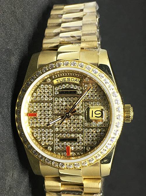 Replica Uhr Rolex Datejust 39 (36 mm) (Jubilee band) (Full Diamonds) / Edelstahl 316L Automatikwerk, Gold