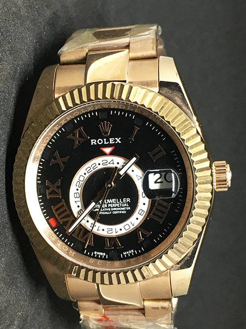 Replica Uhr Rolex Sky-Dweller 02 (42 mm) Schwarzes Zifferblatt Gold Oystersteel Edelstahl 316L mit 18 Karat vergoldet Automatikwerk