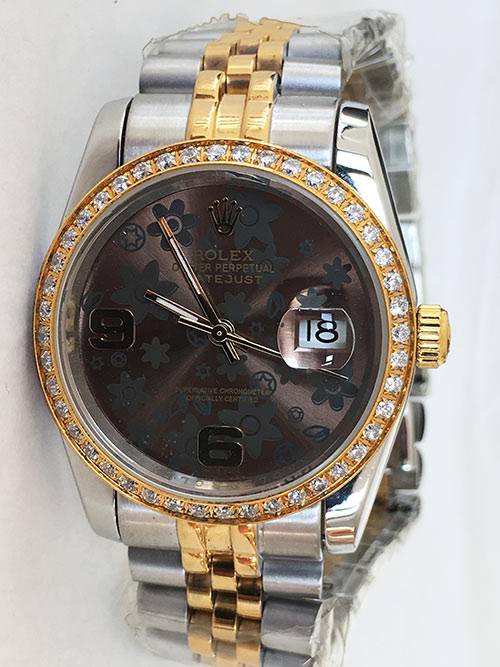 Replica Uhr Rolex Datejust damen 41 (36mm) (Jubilee band)  Bi-color geblümtes Zifferblatt / Edelstahl 316L Automatikwerk, Gold